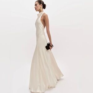 Reformation Roy Satin Cream Backless Dress